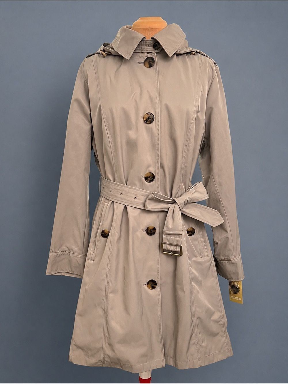 NWT Michael Kors Dusty Sage Trench Coat XL Old Money Belted Rain Jacket